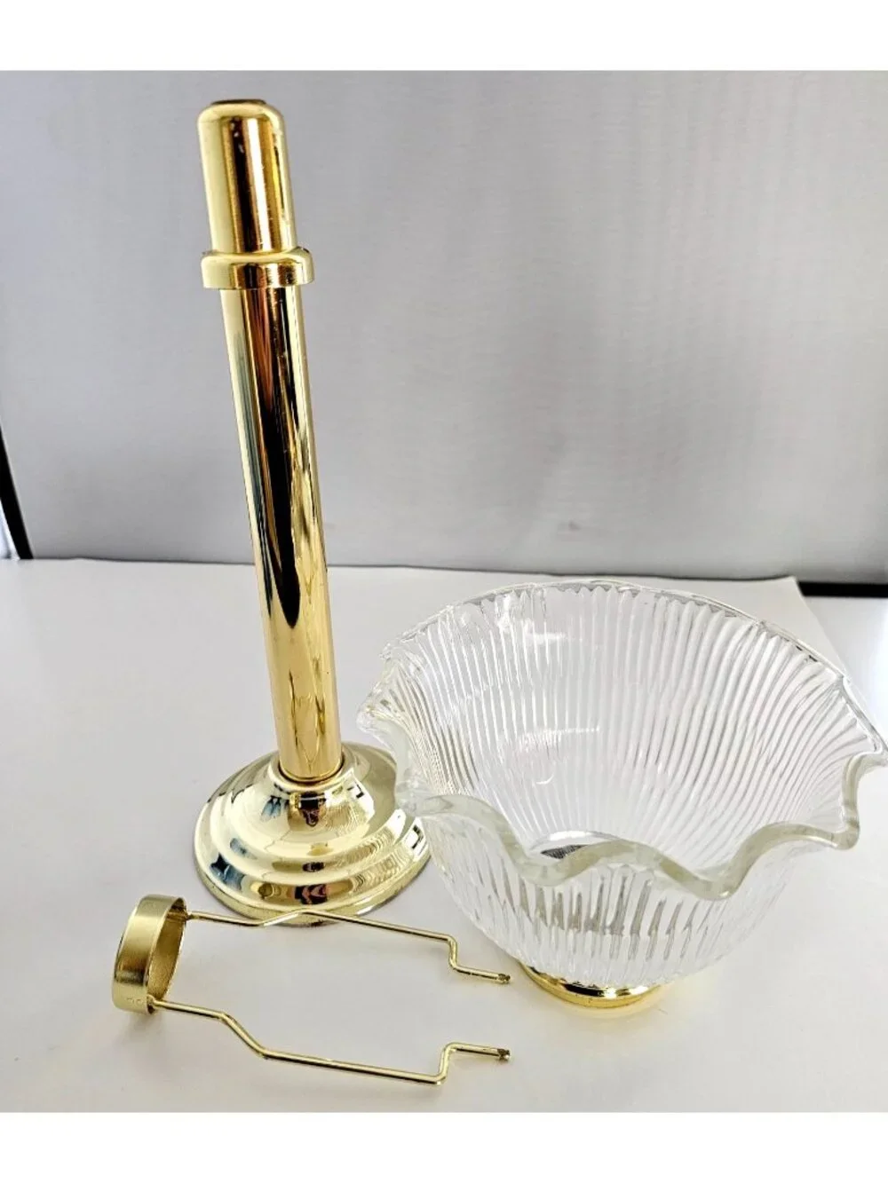 PartyLite Library Candle Lamp candleholder vintage brass retired ruffled 14.5" - Picture 6 of 10